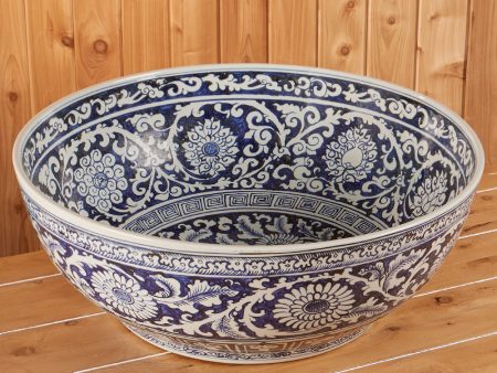 Blue and White Chinese Porcelain Koi Bowl For Sale