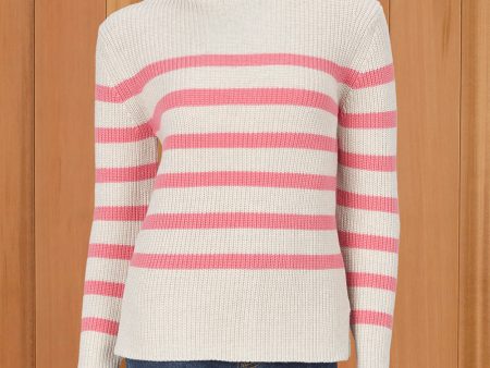 Kinross Women s Striped Ribbed Funnel Sweater Cheap