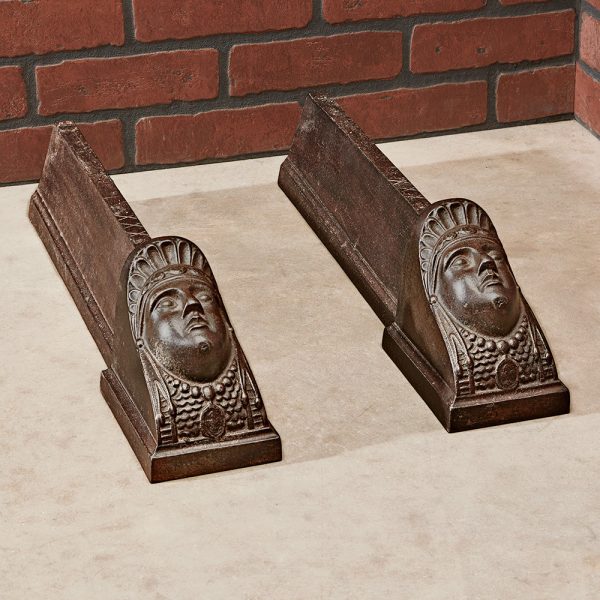 Antique Cast Iron Egyptian Head Andirons Supply