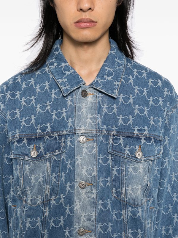 Jacquard-Pattern Denim Jacket Hot on Sale