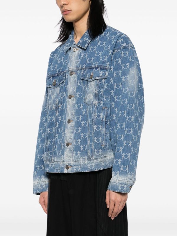 Jacquard-Pattern Denim Jacket Hot on Sale