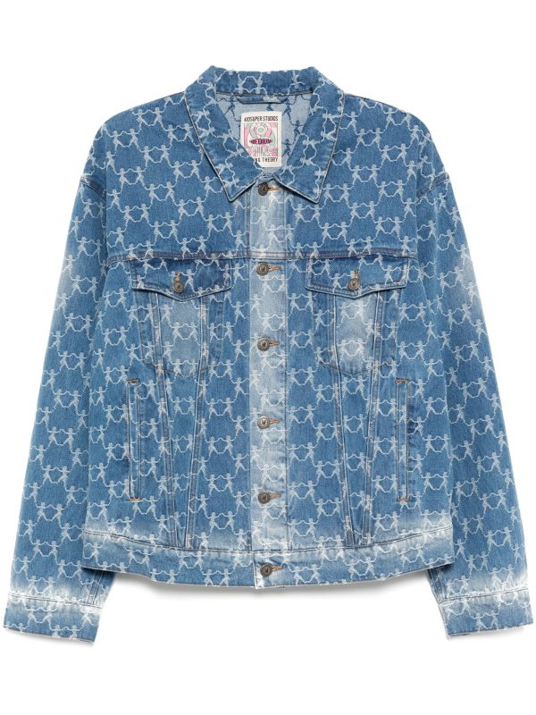 Jacquard-Pattern Denim Jacket Hot on Sale